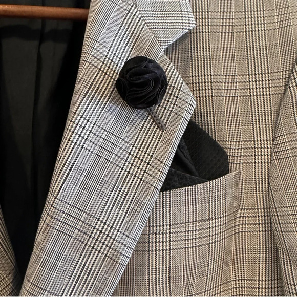 Zara Men's Plaid Blazer Notched Lapel Two Button Front Flap Pocket Lined 38 Grey - Picture 3 of 14